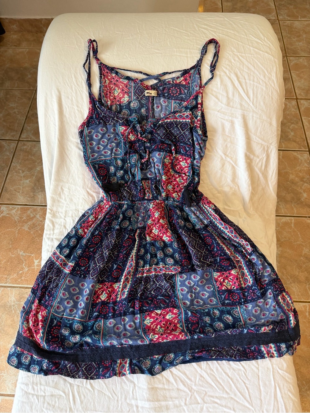 Hollister Navy and Pink Patchwork Mini Dress